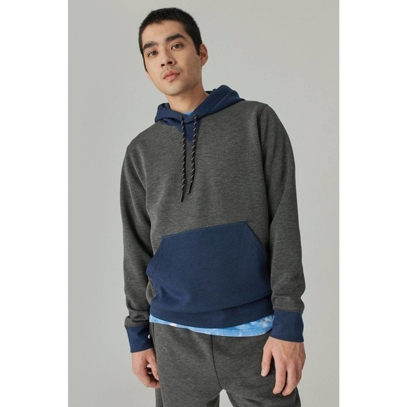 Lucky Brand Breathe Easy Tech Hoodie Grey Navy Blue Colorblock Men's Large - Picture 1 of 10